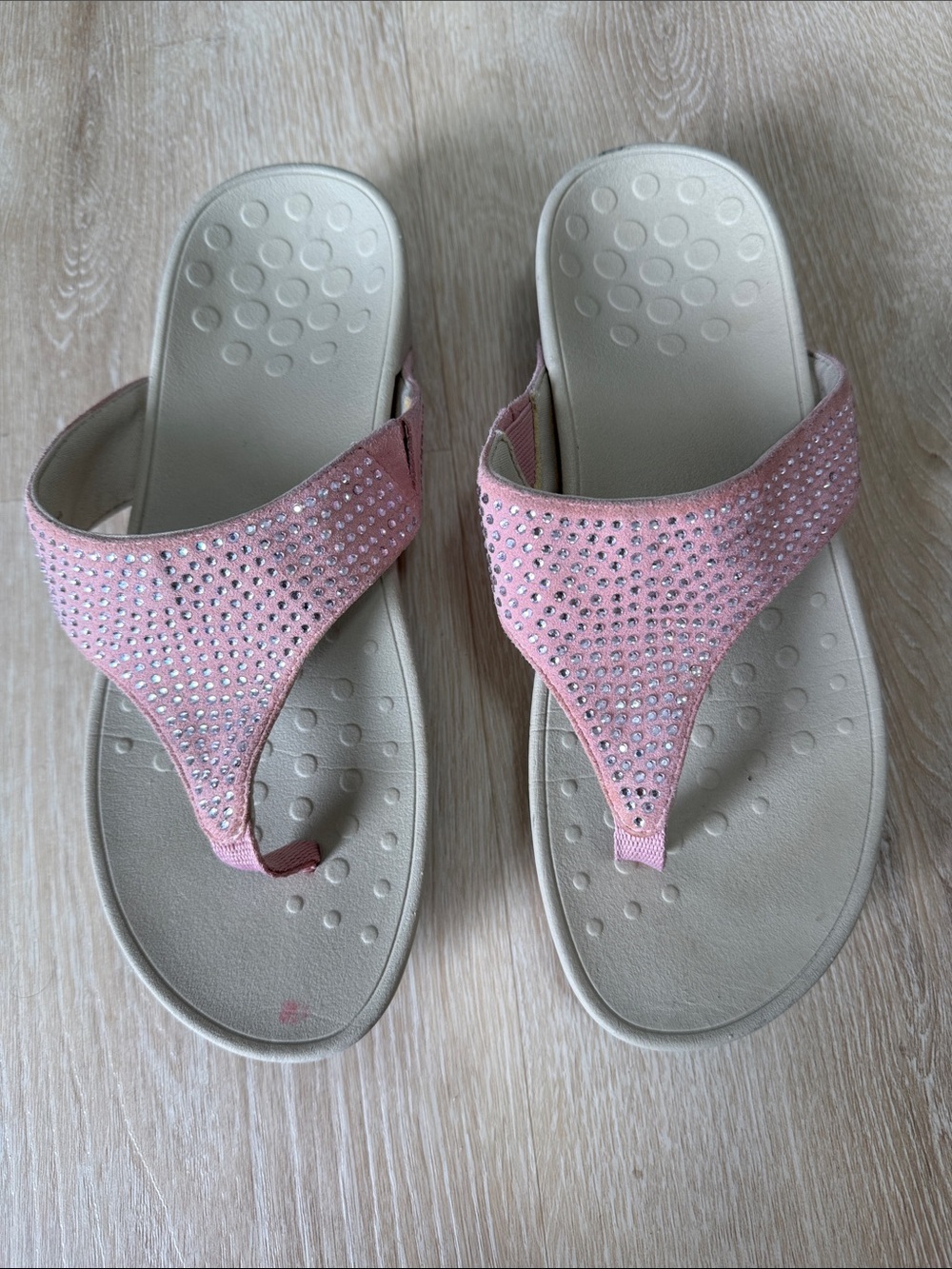 Vionic Pink Rhinestone Thong Sandals